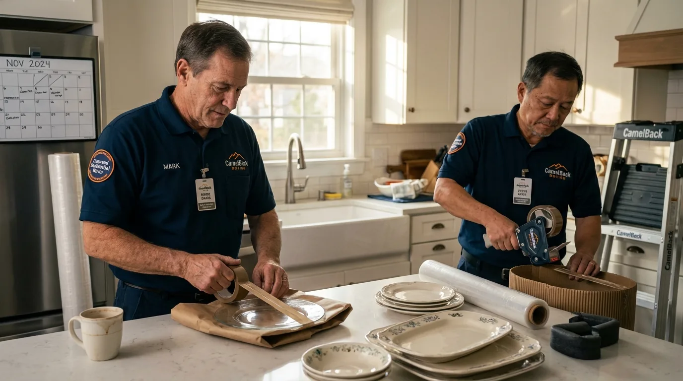 Professional crew packing kitchen dishware in Little River, SC